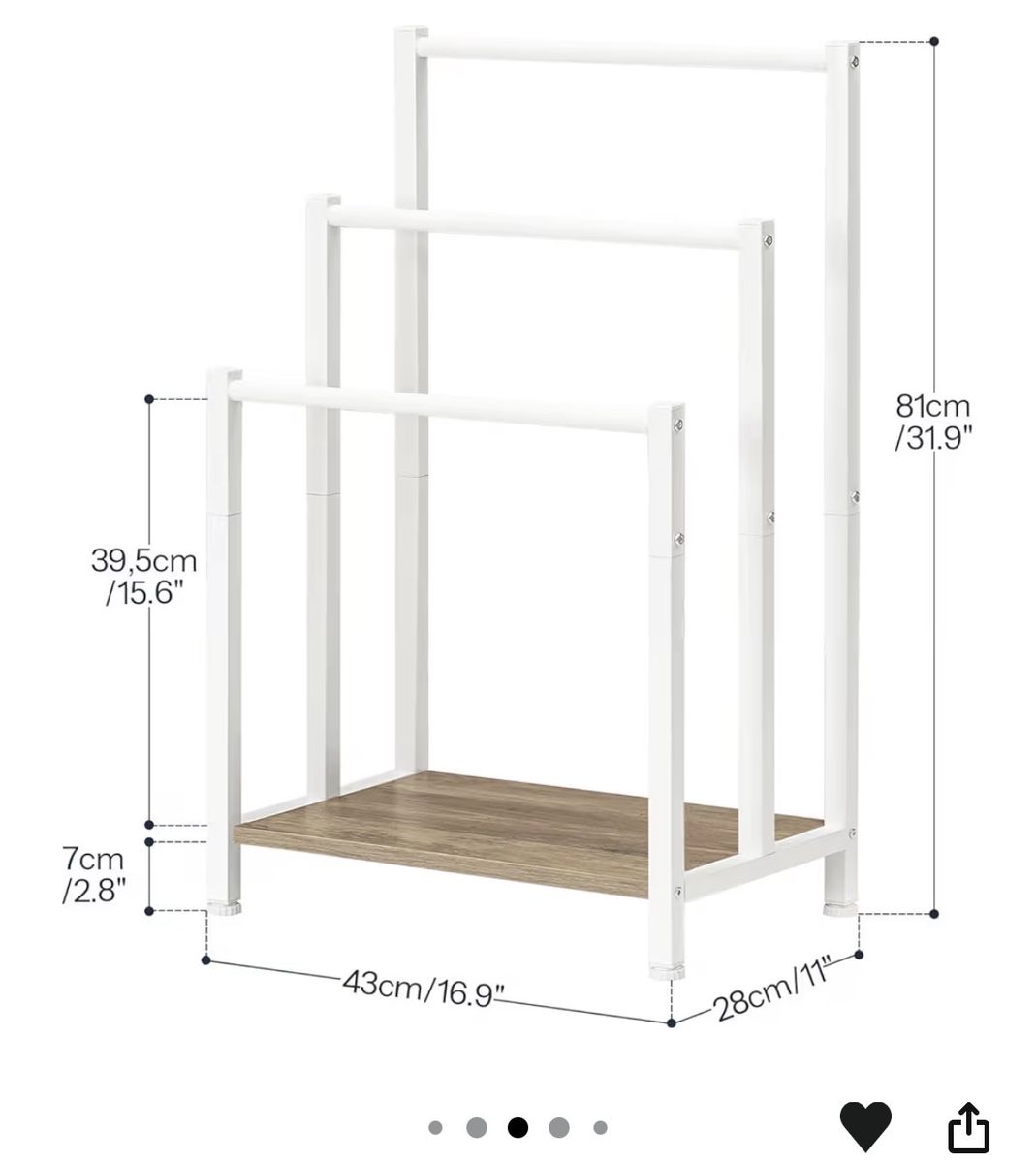 Multi-tier Blanket & Towel Storage Ladder with Shelf, White/Wood, 31.9" H