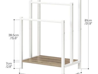 Multi-tier Blanket & Towel Storage Ladder with Shelf, White/Wood, 31.9" H