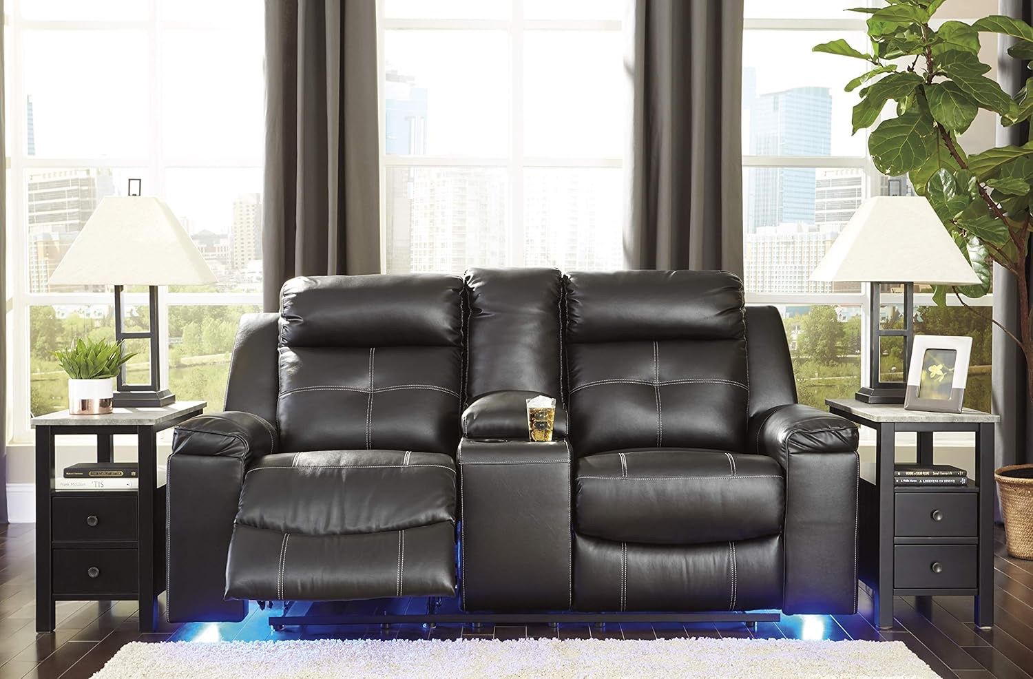 Black leather loveseat recliner