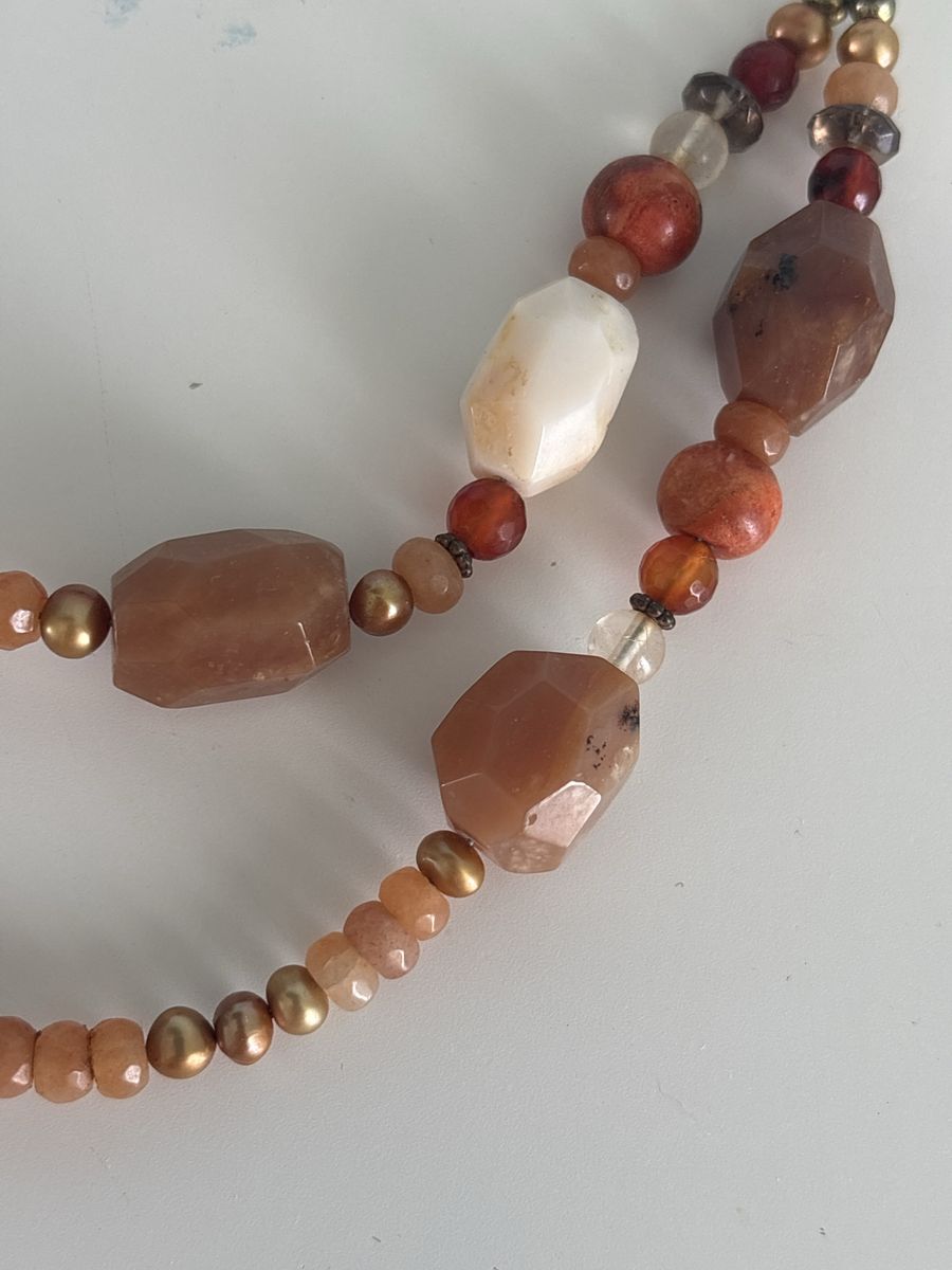 Handmade Multi-Strand Gemstone Beaded Chain Necklace - Earth Tones