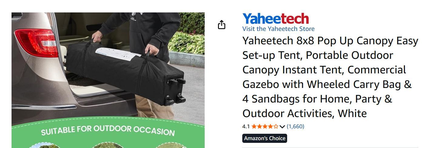 Yaheetech 8x8 White Pop-Up Canopy Tent w/ Wheeled Carry Bag & Sandbags
