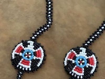 Handmade Native American Style Beaded Medallion Necklace - Black Red White