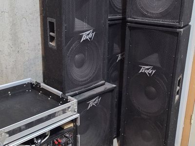 Complete 5.1 3000-Watt PA System. Peavey PV 115, PV 118, and PV 215 Speaker Set with Rack Gear