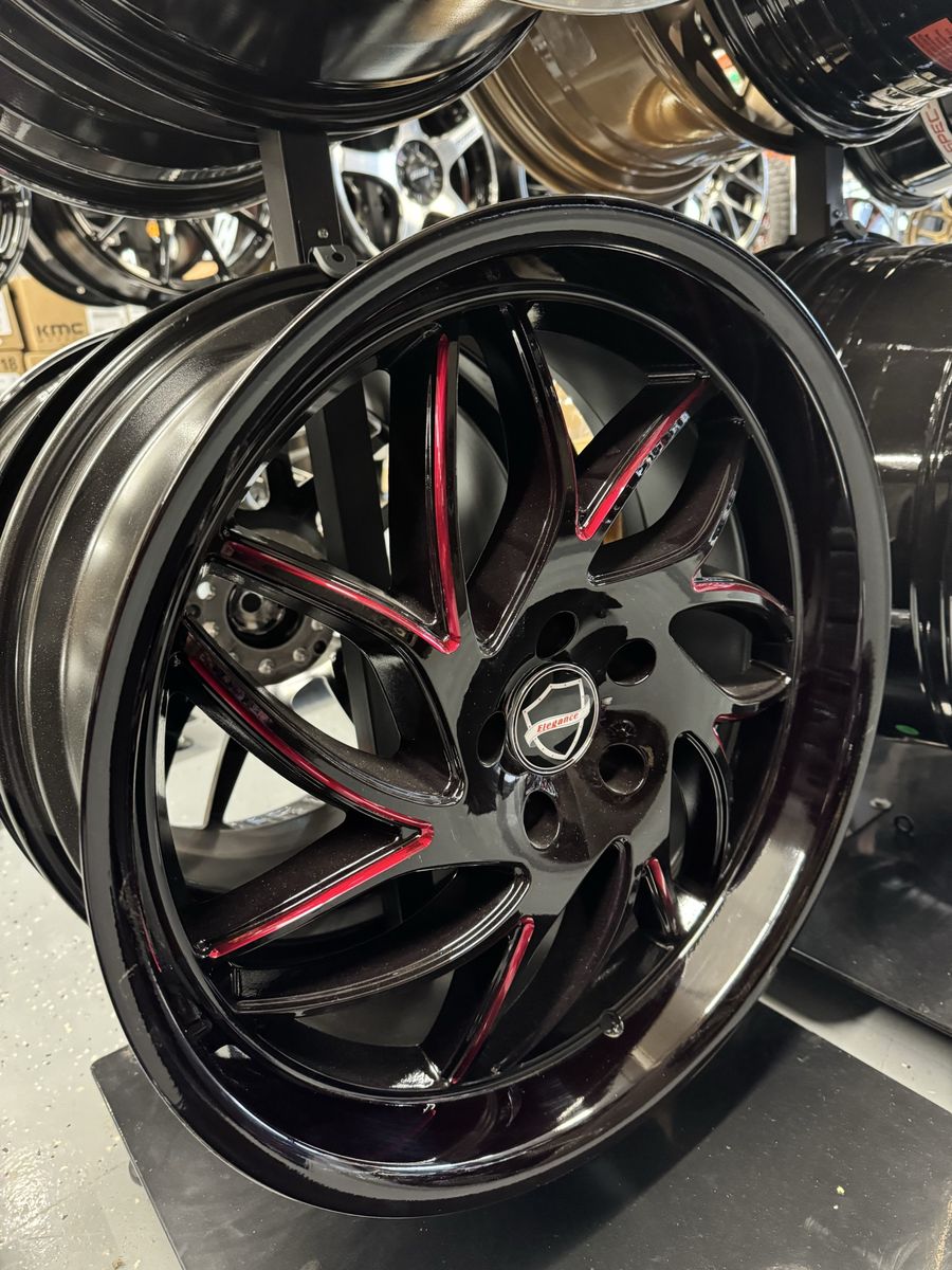 Brand new set of 4 wheels Elegance Gloss Black Red 20x8.5 lug pattern 5x114.3 Offset 35