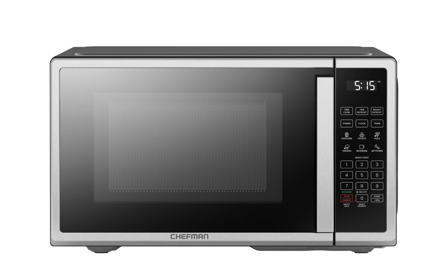 New in box, Chefman 1.1 Cu ft Countertop Microwave Oven, 1000 Watts - Stainless Steel