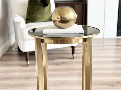 GORGEOUS | Modern | Gold | Round | Glass Top | Side Table | End Table | Accent Table