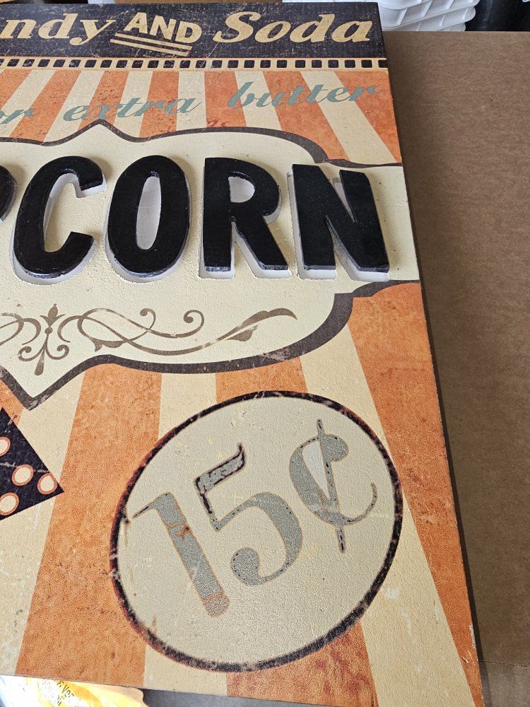 Vintage Style Popcorn 15 Cents Sign Wall Decor