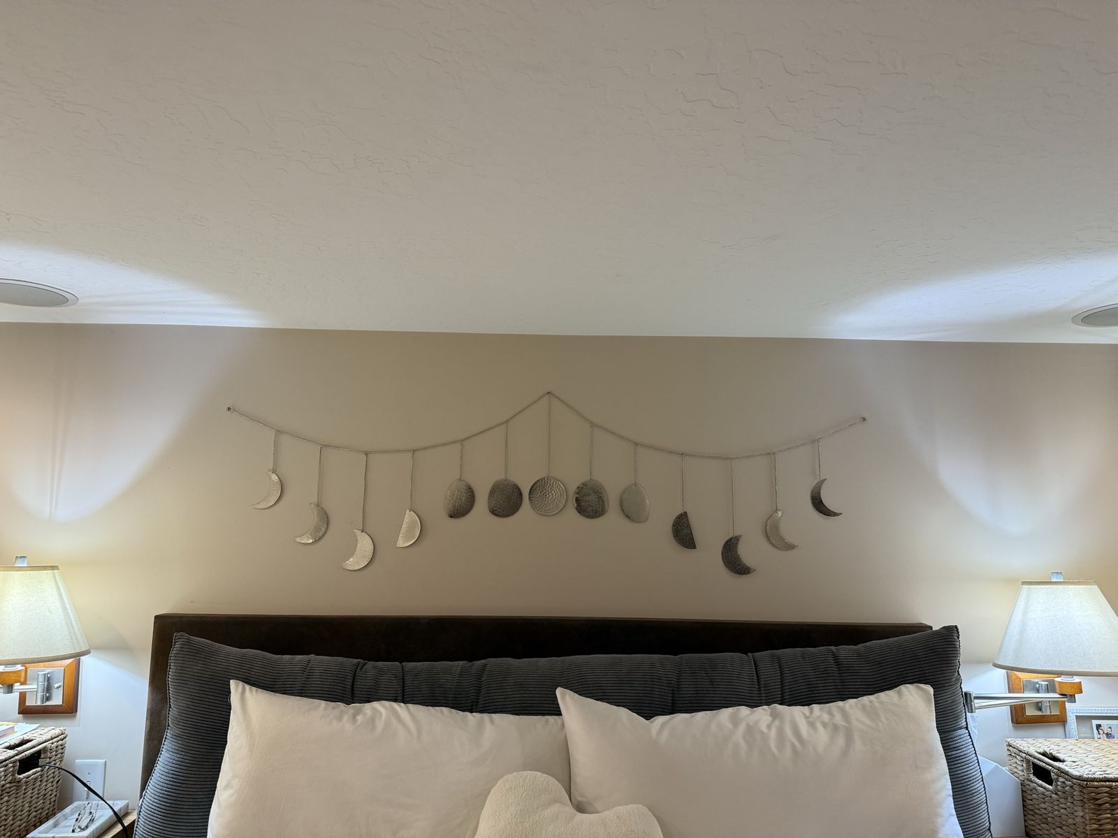 Moon Phase Garland Wall Decor - Hammered Silver Metal Wall Hanging Art