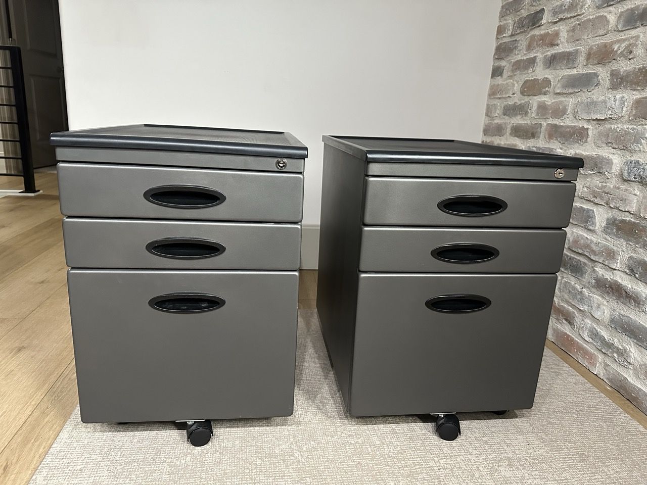 Mobile filing cabinets - 3 drawer locking - pewter black - $120 each