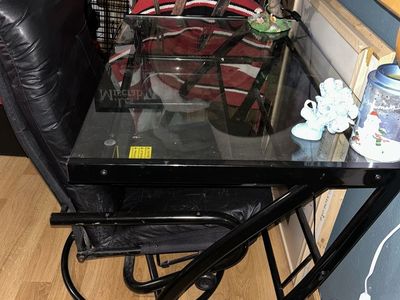 Black Metal & Glass Top Desk with X-Frame Design