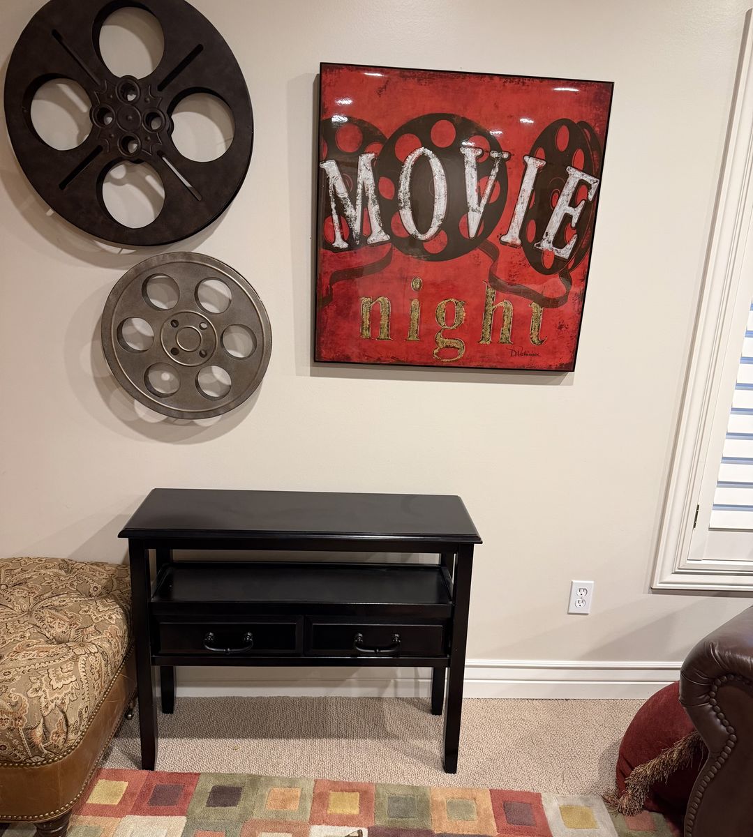 Movie Theater Wall Decor Set – Film Reels + “Movie Night” Canvas
