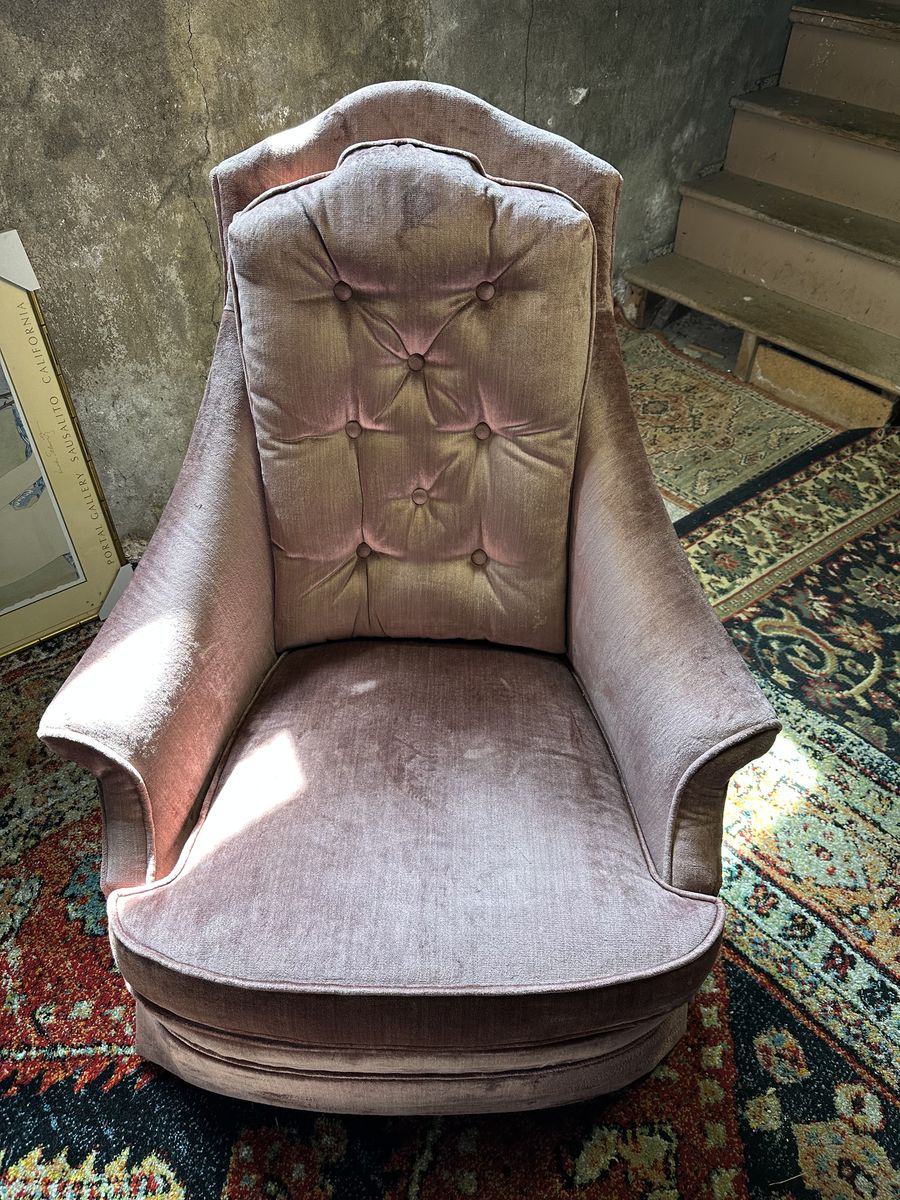 MCM pink velvet armchair with rollers