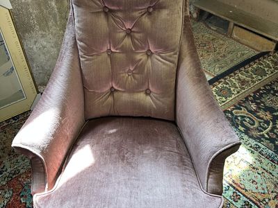 MCM pink velvet armchair with rollers