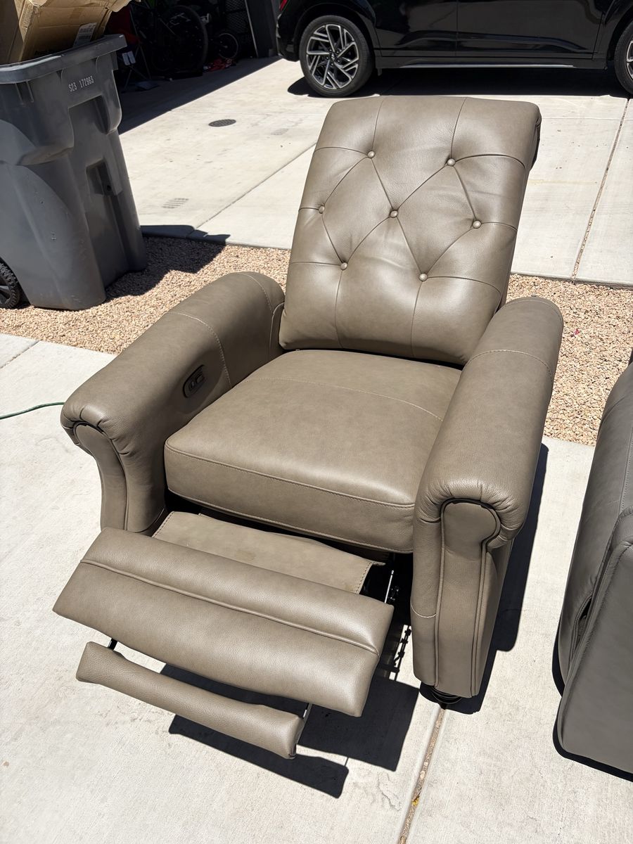 New Recliner Chair - Tufted Back, USB-A & USB-C Ports, Beige Leatherette