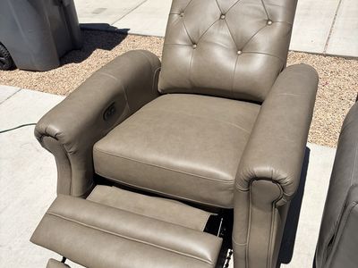 New Recliner Chair - Tufted Back, USB-A & USB-C Ports, Beige Leatherette