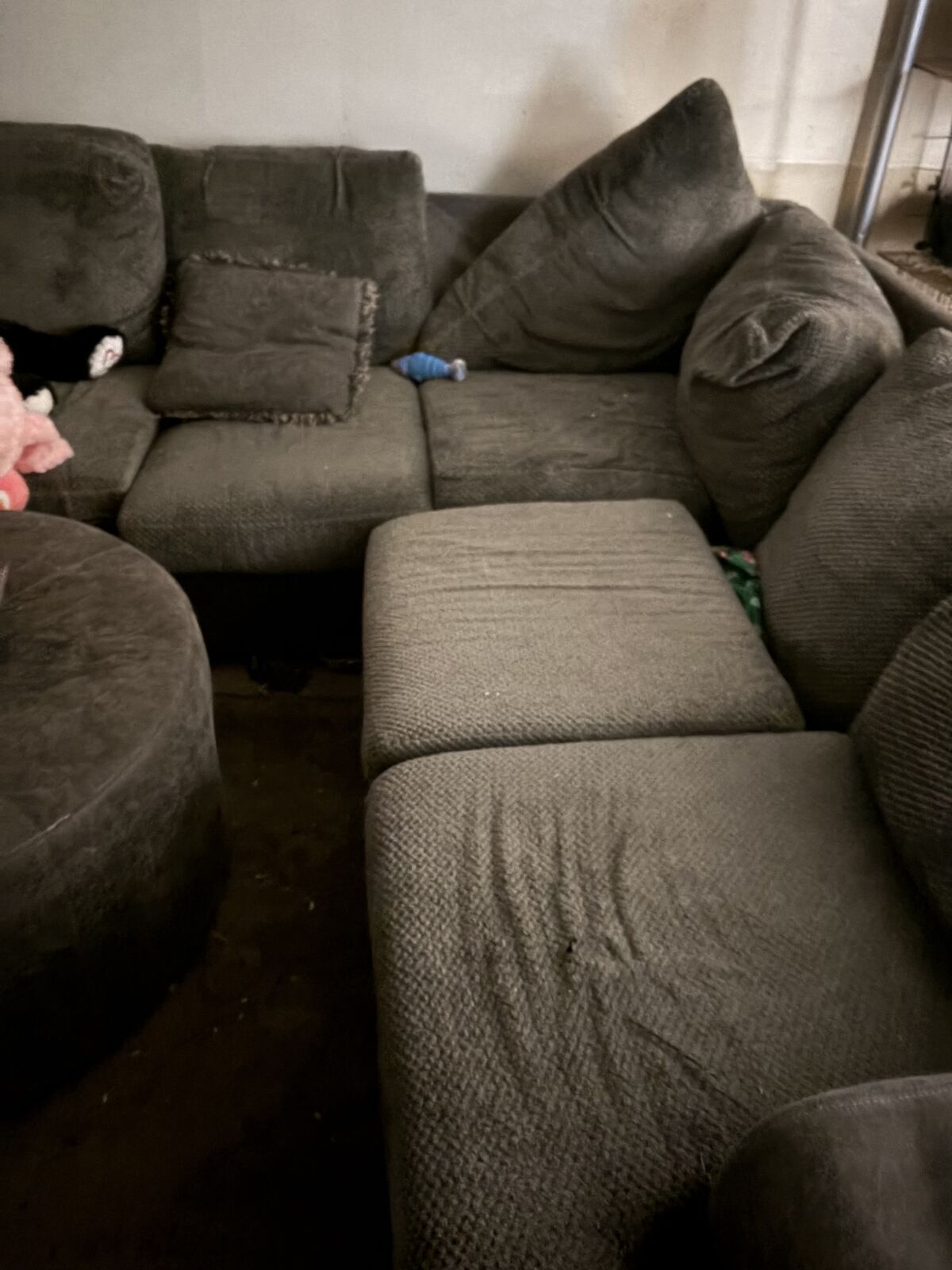 Large “U” shaped sectional. Damage from dogs