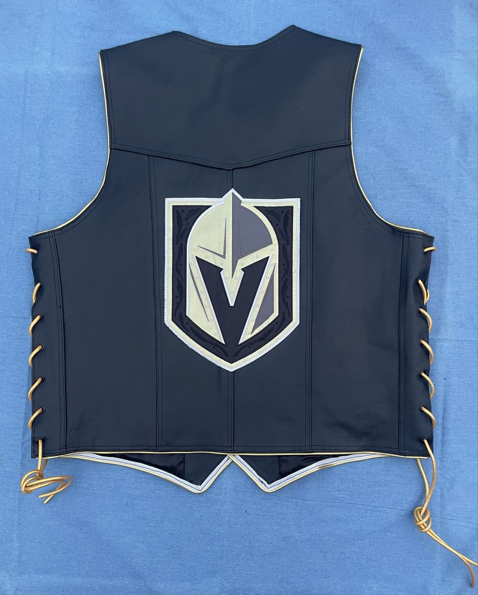 One Of A Kind Las Vegas Golden Knights Custom Black Leather Vest Mens Sz 48 NEW