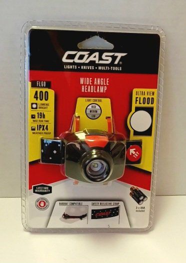 COAST FL60 Wide Angle 400 Lumens LED Headlamp with Ultra View Flood, IPX4 Weatherproof