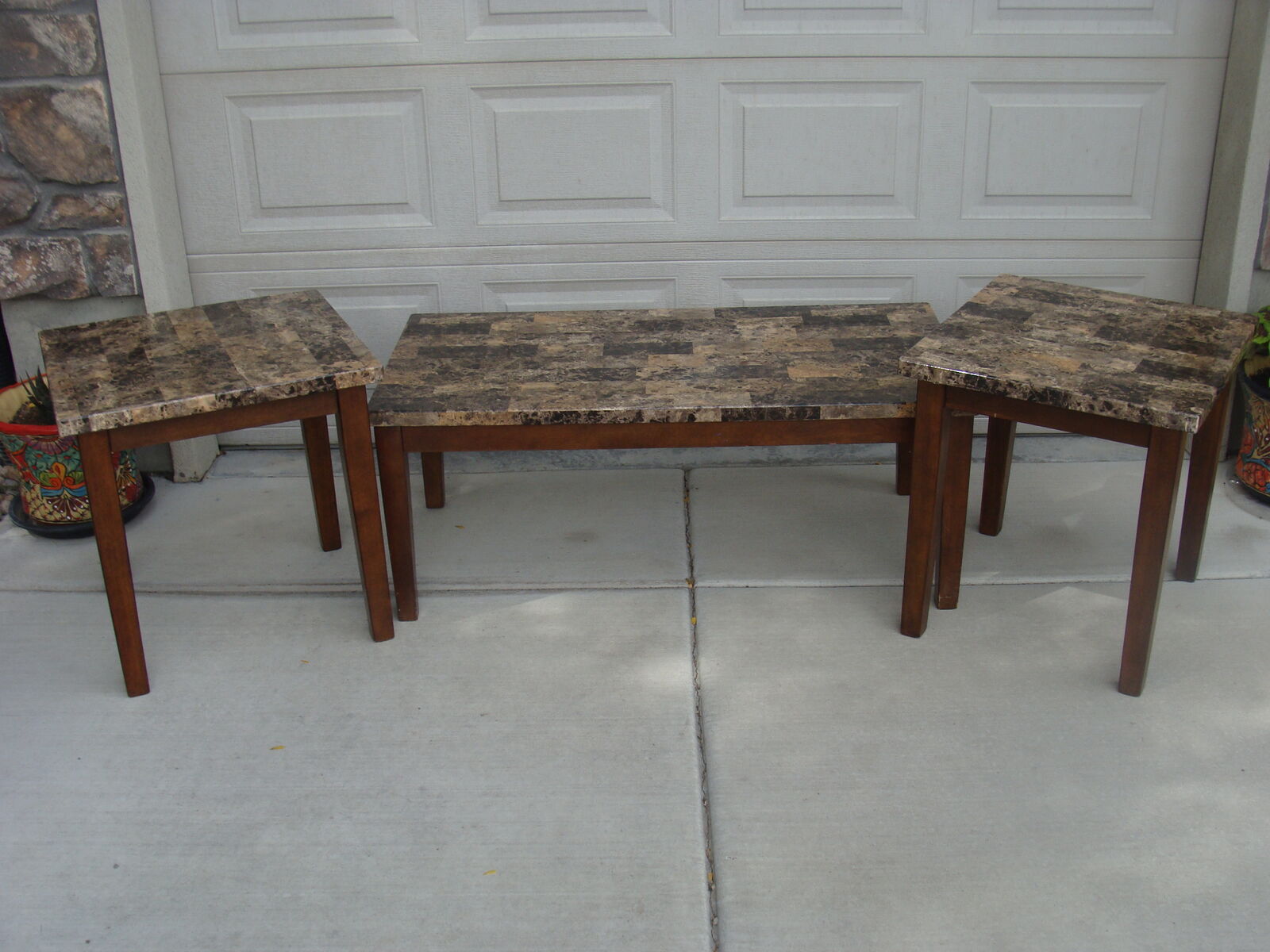 Faux Marble / Wood Framed Coffee Table and End Tables