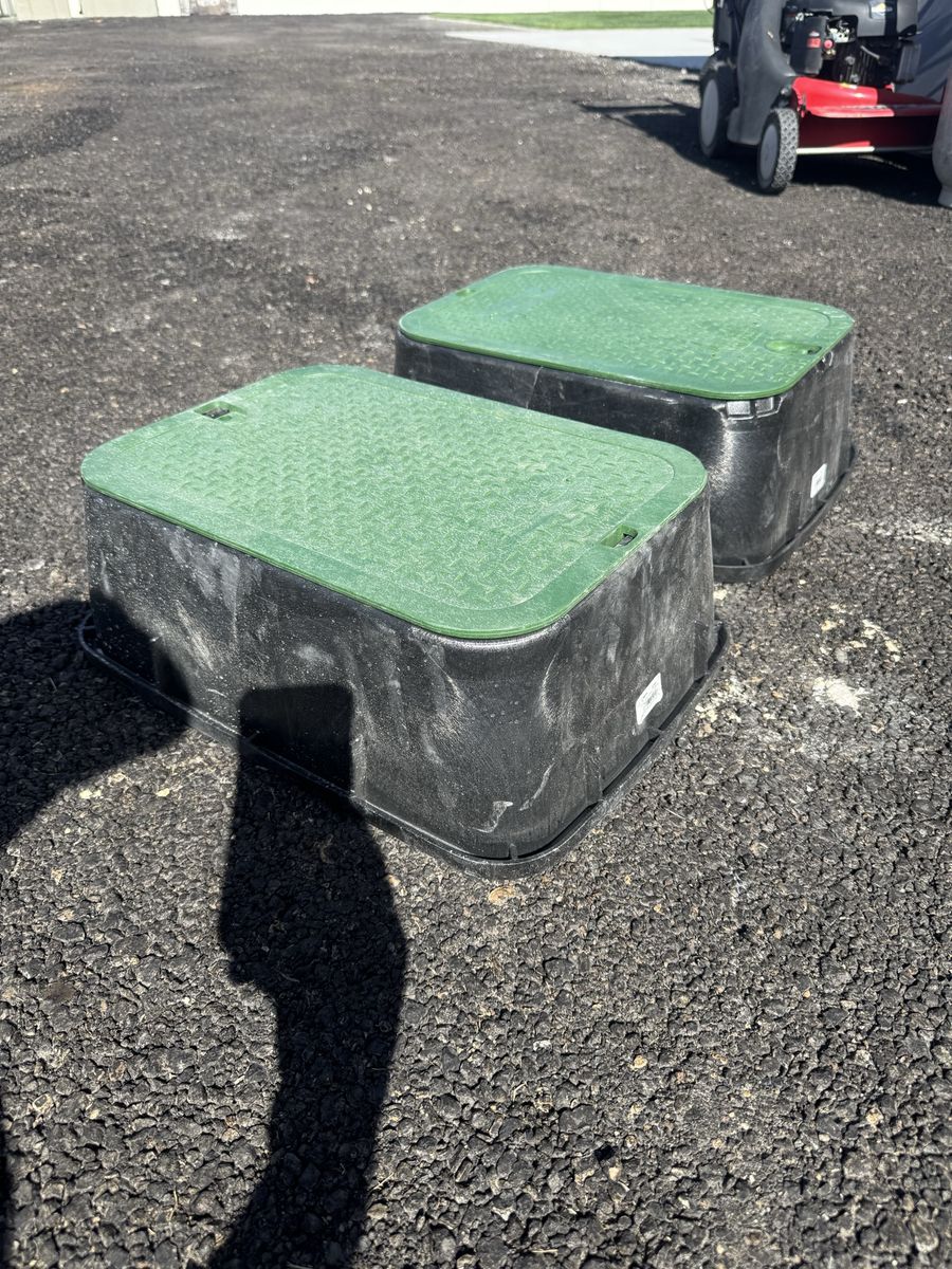 2x Black & Green Rectangular Sprinkler Valve/Utility Boxes with Lids - Outdoor Irrigation