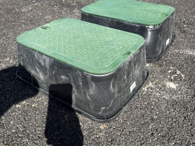 2x Black & Green Rectangular Sprinkler Valve/Utility Boxes with Lids - Outdoor Irrigation