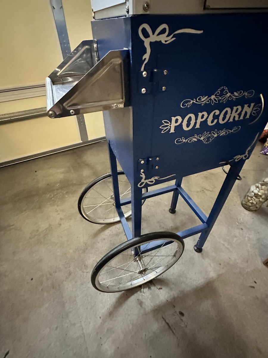 Blue Popcorn Machine on Cart - Vintage Style Popcorn Maker for Home or Events