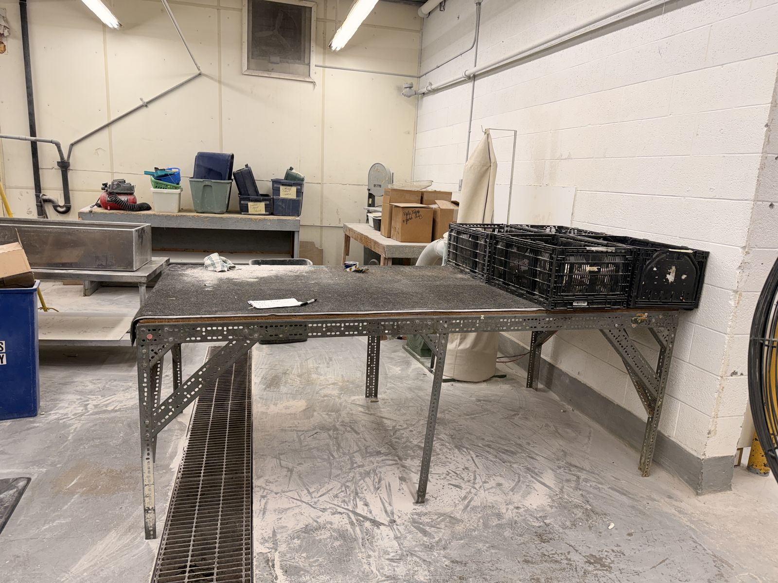 Sturdy Metal Industrial Work Table/Workbench with Perforated Legs - Gray/Black Top