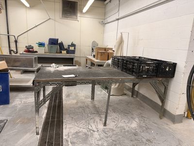 Sturdy Metal Industrial Work Table/Workbench with Perforated Legs - Gray/Black Top