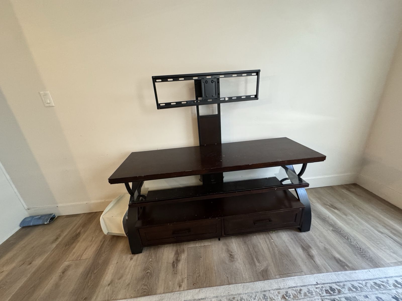 Dark Wood Media Console TV Stand with Mount and Storage Drawers
