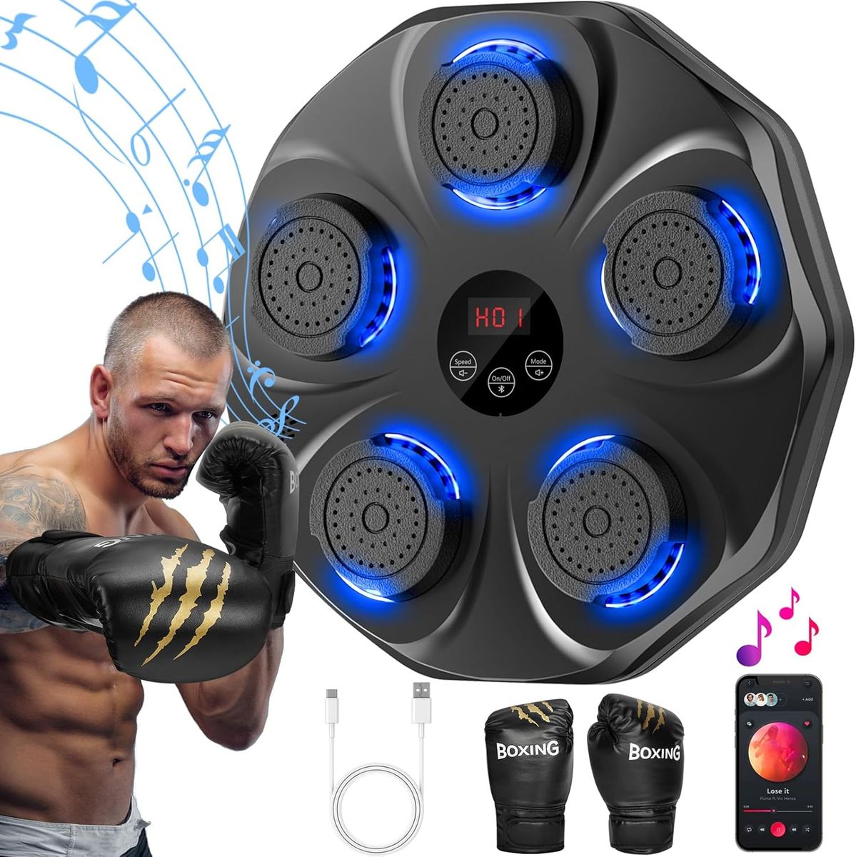 NEW Music Boxing Machine, Interactive Punching Trainer with Boxing Gloves, Large Size Wall Mounted Electronic Boxing Target