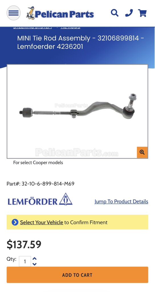NEW! MINI COOPER Tie Rod Assembly