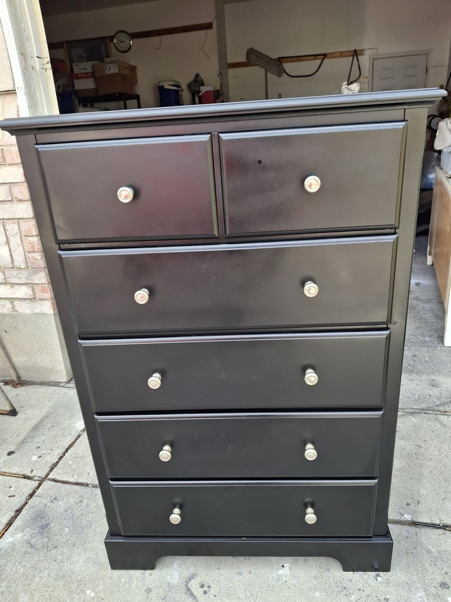pine wood black 5 drawers dresser/dodong
