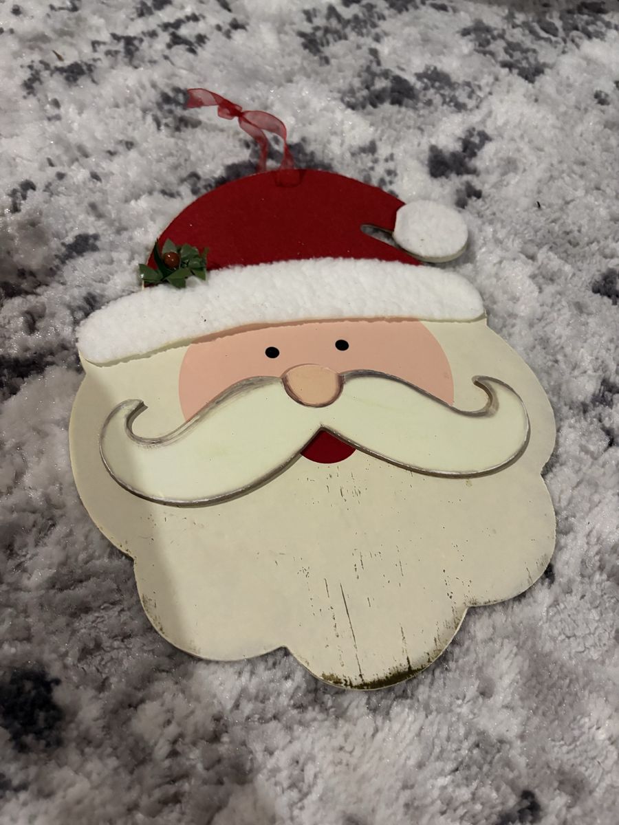 Wooden Santa Claus Hanging Holiday Wall Decor with Red Hat