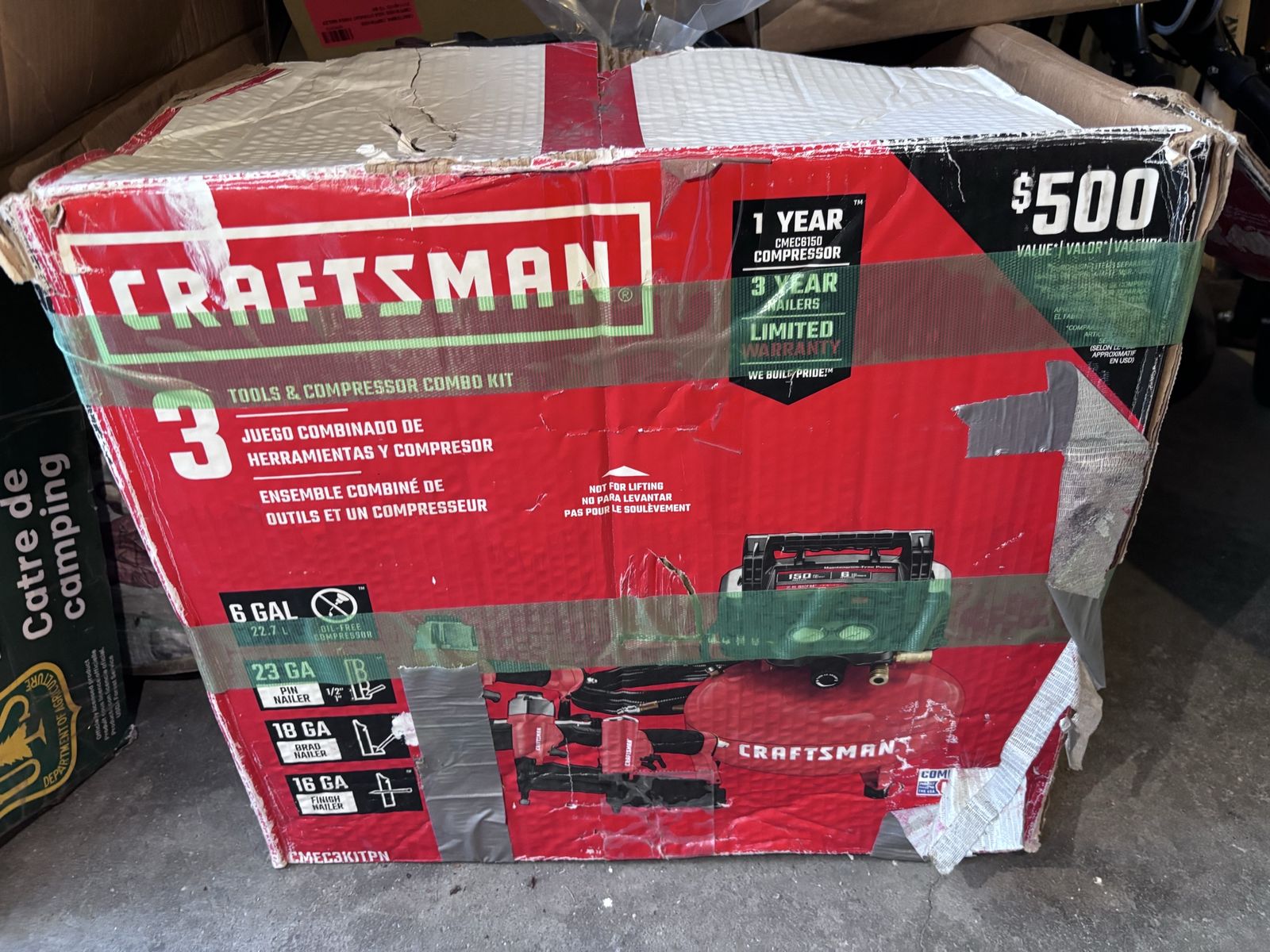 Craftsman 6 Gallon Air Compressor & 3-Tool Combo Kit - Includes 23GA, 18GA, 16GA Nailers