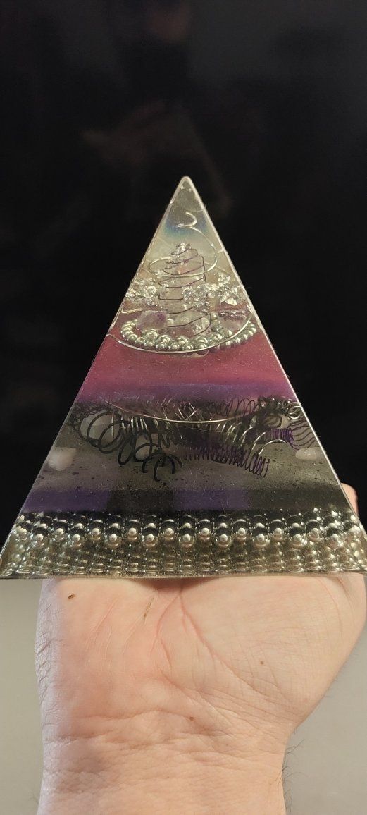 Handmade Orgonite Crystal Pyramids Set with Copper Coils and Stones