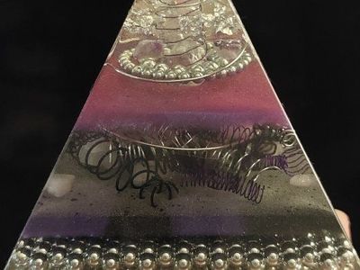 Handmade Orgonite Crystal Pyramids Set with Copper Coils and Stones