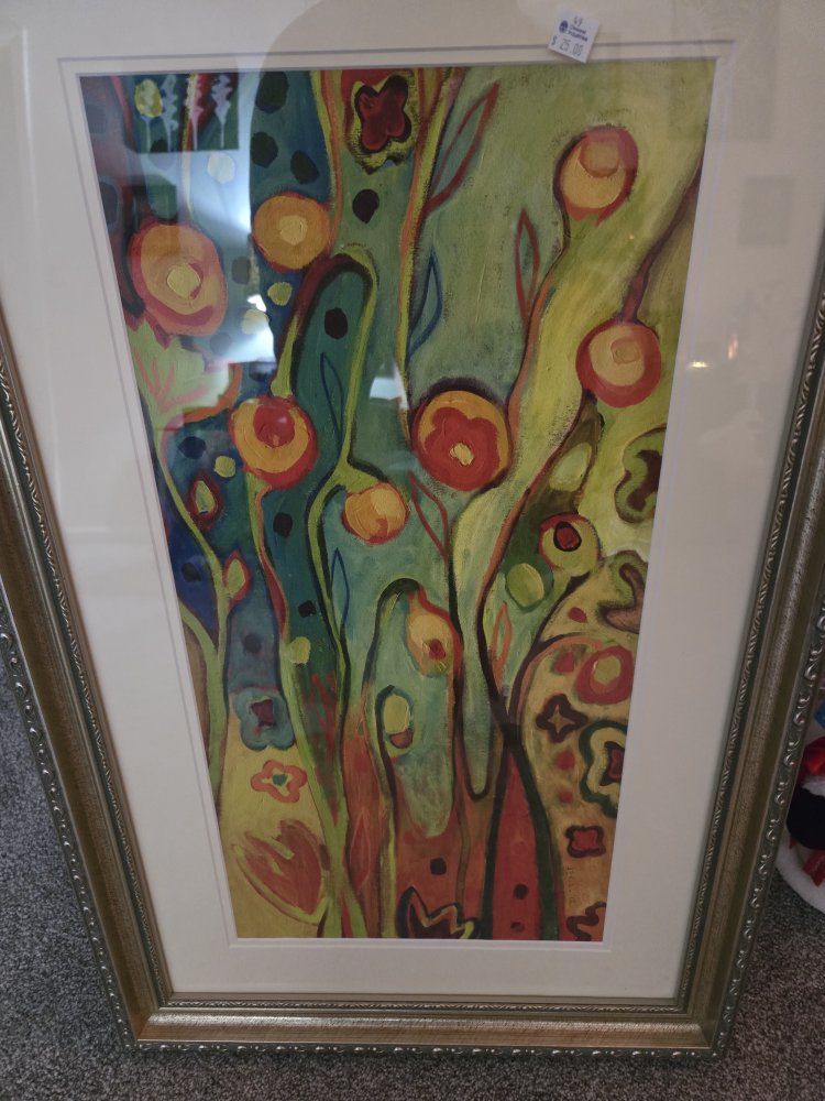 Framed Abstract Floral Art Print - Vibrant Colors, Gold Frame, Signed, Matted