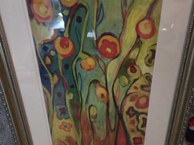 Framed Abstract Floral Art Print - Vibrant Colors, Gold Frame, Signed, Matted