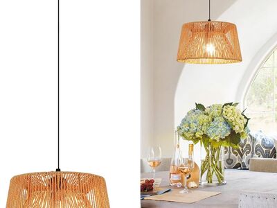 10.8" Rattan Pendant Light Hanging or Flush Mount