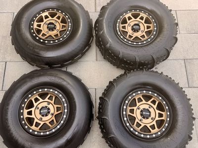 CST Sandblast 32x10-15 Tires on Walker Evans Legend II 15x6 Beadlocks — Bronze/Satin Black — Can-Am X3 — No Damage