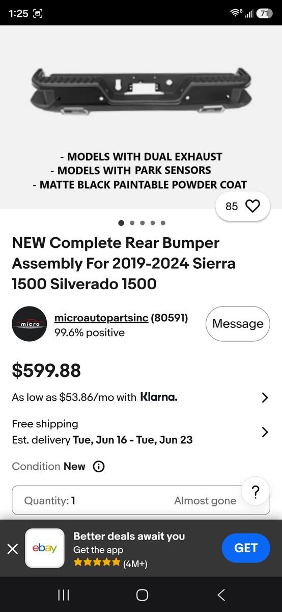 NEW Complete Rear Bumper Assembly For 2019-2024 Sierra 1500 Silverado 1500