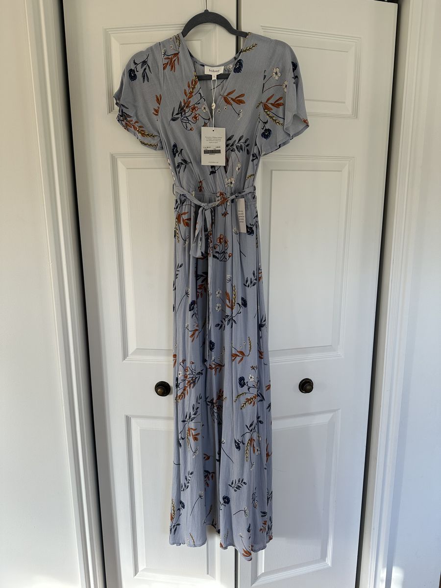 Bohme Dusty Blue Floral Springtime Easter Dress