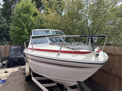 Vintage1976 SeaRay Boat - Classic Cuddy Cabin Cruiser with Red & White Upholstery