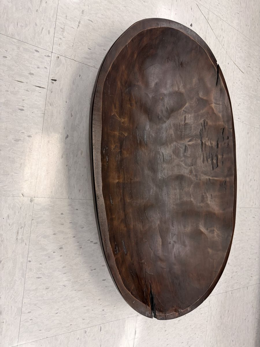 Large Wooden Dough Bowl, Rustic Farmhouse Decor, Dark Wood Oval Trencher