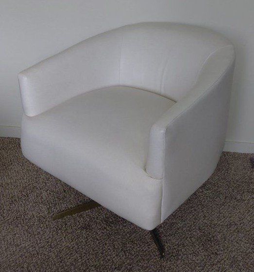 Cream Leather Swivel Barrel Chair