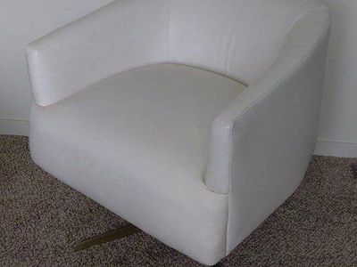 Cream Leather Swivel Barrel Chair