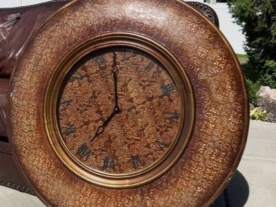 Large Decorative Vintage Style Wall Clock with Intricate Floral Pattern Frame