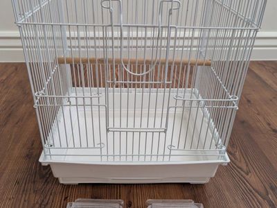 Small White Bird Cage with Perch and Food/Water Dishes - Compact & Portable