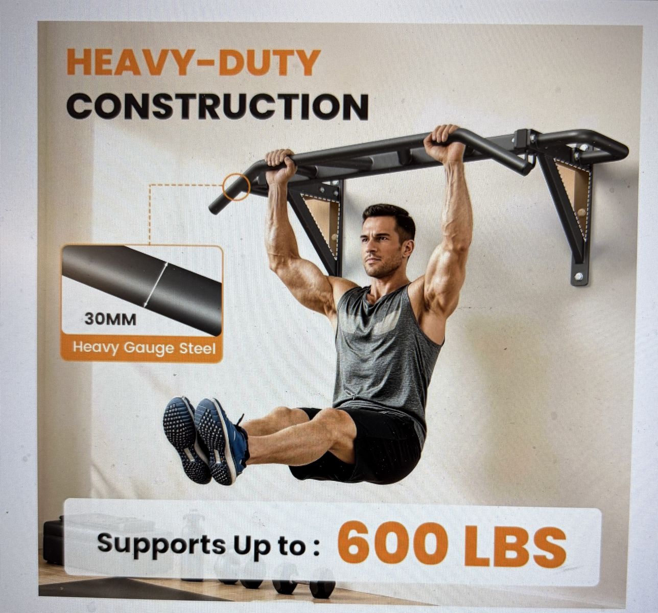 Heavy Duty Pull Up Bar with 14 Grip Positions, Wall Mounted, 600 lbs