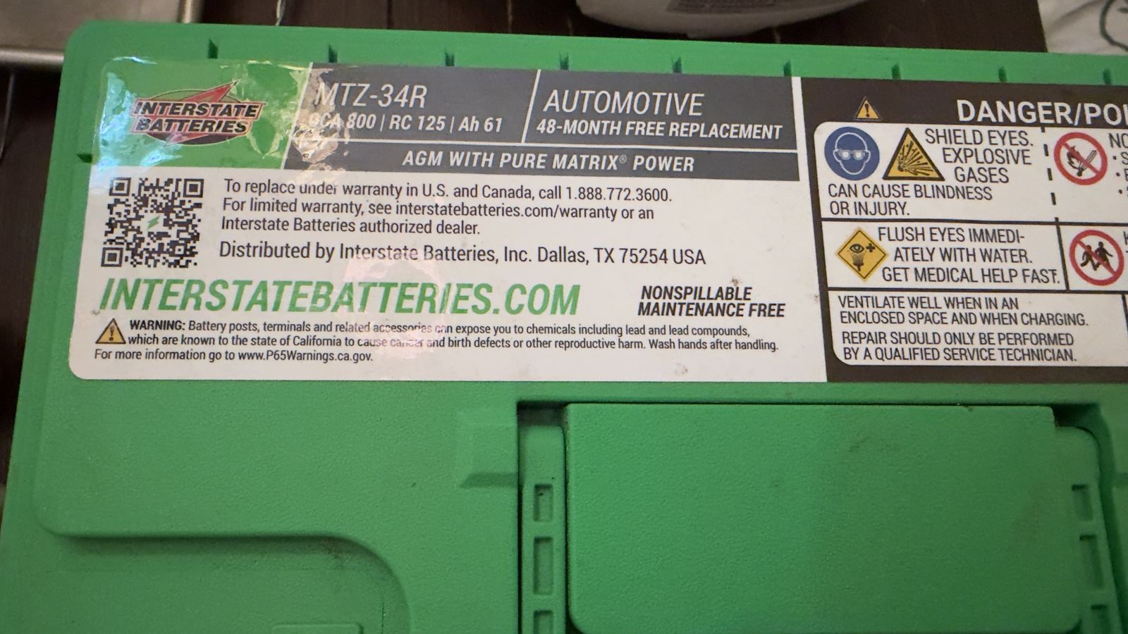 Group 34  AGM Interstate Battery - BRAND NEW (MTZ-34)